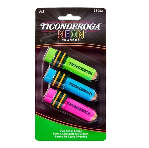 Neon Pencil Shaped Erasers 3Ct